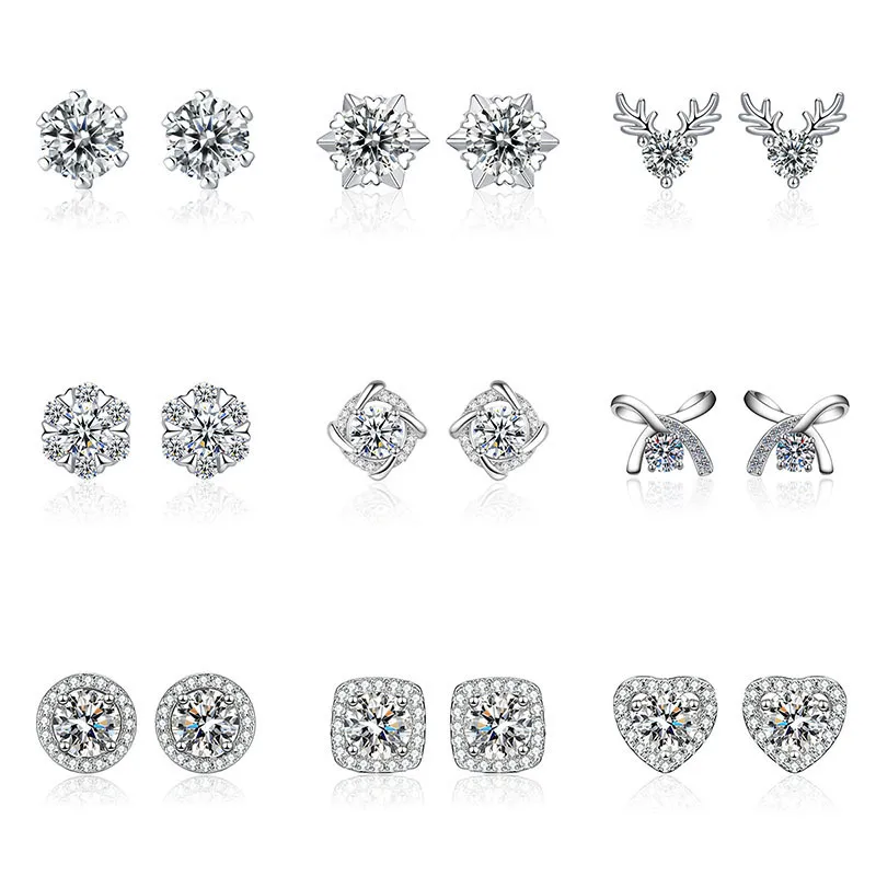 Wholesale Fashion Geometric Heart Shape Copper Rhinestones Ear Studs 1 Pair