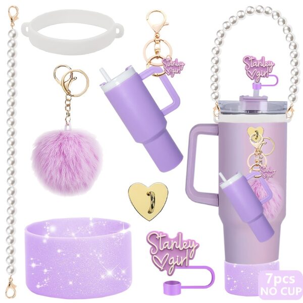 Wholesale Stanley Cup Decorative Straw Cap Cup Set Cup Chain Ins Colorful Fur Ball Mini Stanley Cup Tumbler Pendant