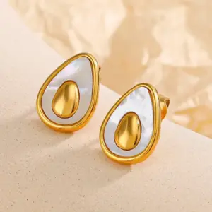 Wholesale 304 Stainless Steel Plastic Fruit PVD Coated Shell 18K Gold Plated Cute Waterproof Non Tarnish Polishing Inlay Gold Ear Studs
