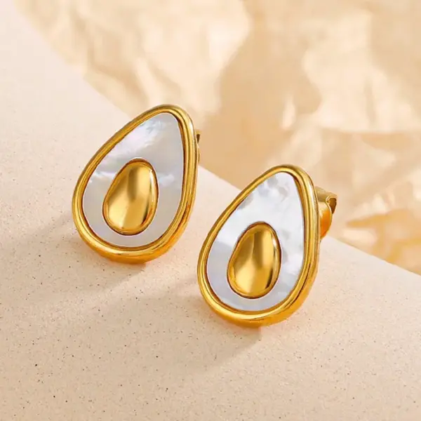 Wholesale 304 Stainless Steel Plastic Fruit PVD Coated Shell 18K Gold Plated Cute Waterproof Non Tarnish Polishing Inlay Gold Ear Studs