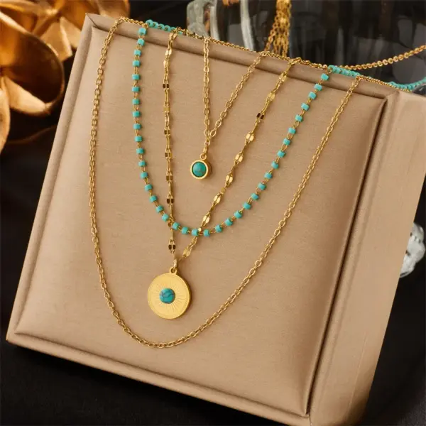 Wholesale PVD Coated Real Gold Plated 18K Gold Round 304 Stainless Steel Casual Retro Waterproof Non Tarnish 304 Stainless Steel Layered Necklaces