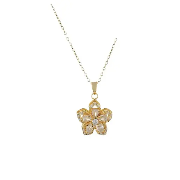 18K Real Gold Plated 304 Stainless Steel PVD Coated Copper Zircon Flower Diamond Cable Chain Pendant Necklace
