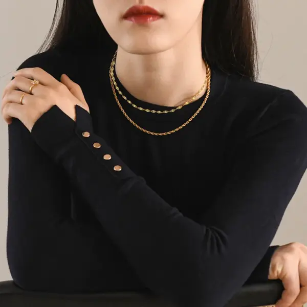 Wholesale PVD Coated Gold Plated Solid Color Stainless Steel Hip-Hop Simple Style Waterproof Non Tarnish 304 Stainless Steel Necklace
