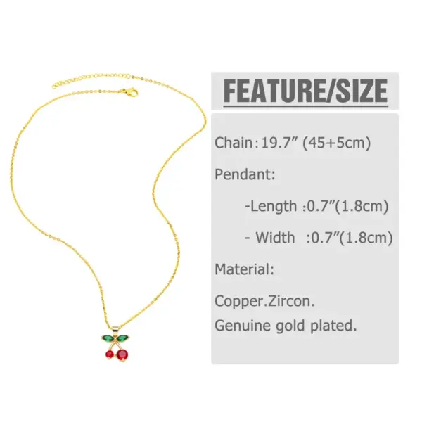 Plated 18K Gold Cherry 201 Stainless Steel Copper Modern Style Classic Pendant Necklace