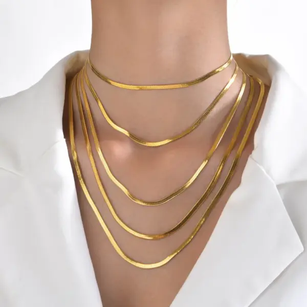 Wholesale PVD Coated Real Gold Plated Solid Color 201 Stainless Steel INS Style Retro Simple Style Waterproof Non Tarnish 201 Stainless Steel Necklace