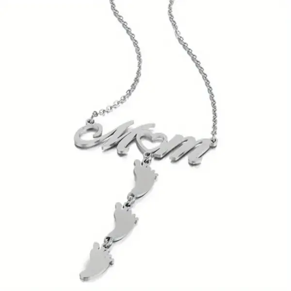 Wholesale 304 Stainless Steel Stainless Steel Letter Footprint PVD Coated 18K Real Gold Plated MAMA Simple Style Plating Cable Chain Gold Silver Pendant Necklace