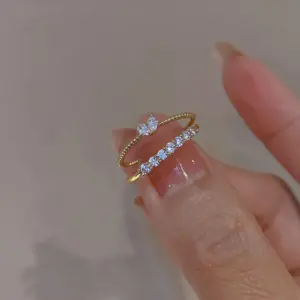 Wholesale 1 Piece Retro Heart Shape Copper Inlay Zircon Open Ring