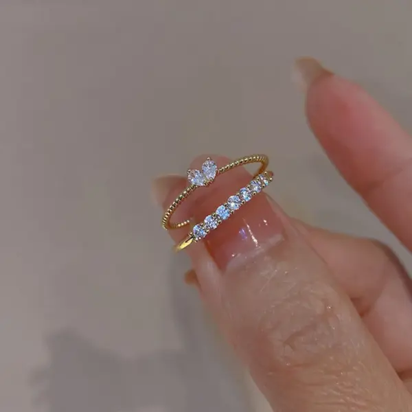 Wholesale 1 Piece Retro Heart Shape Copper Inlay Zircon Open Ring