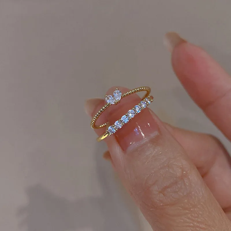 Wholesale 1 Piece Retro Heart Shape Copper Inlay Zircon Open Ring