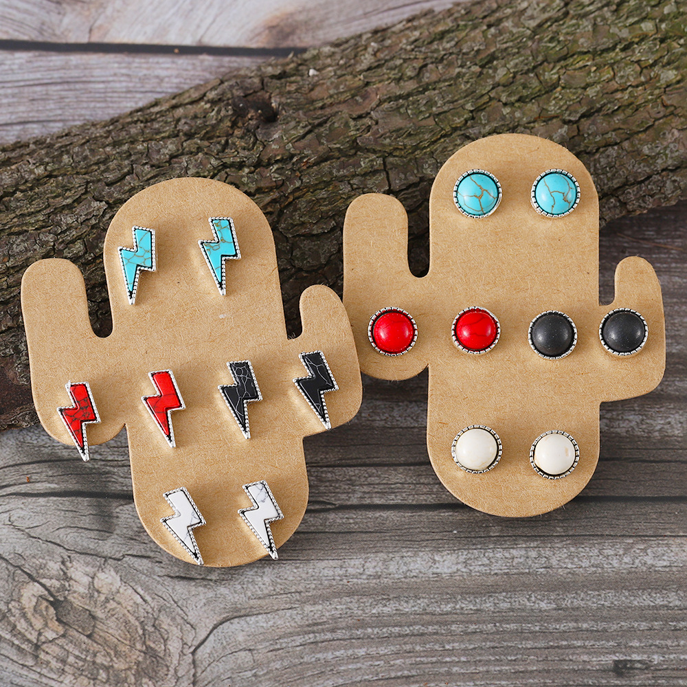 Wholesale Western Bohemian Lightning Round Turquoise Earring Set