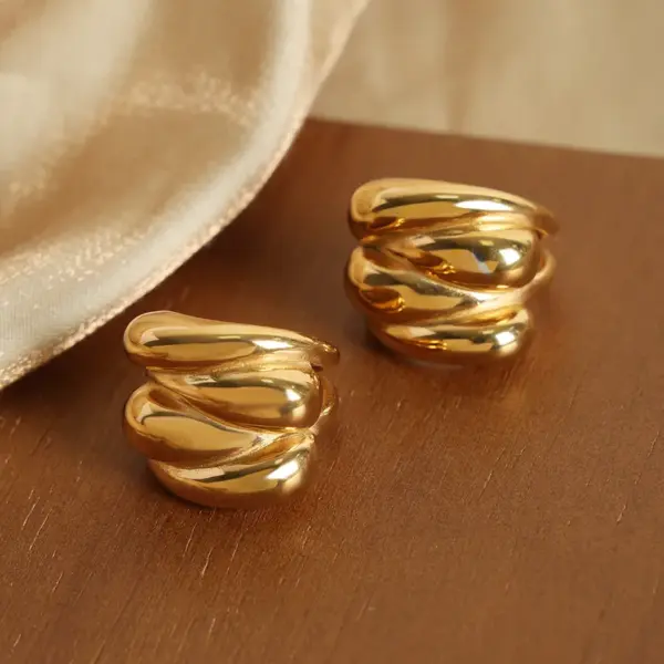 Wholesale 304 Stainless Steel Geometric PVD Coated 18K Gold Plated Casual Elegant Simple Style Waterproof Non Tarnish Plating Gold Silver Rings