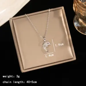 Silver, Inlaid with Zircon Dolphin Shape