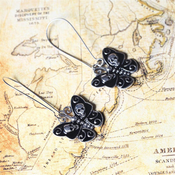 Wholesale Black skull butterfly long earrings Retro Gothic earrings
