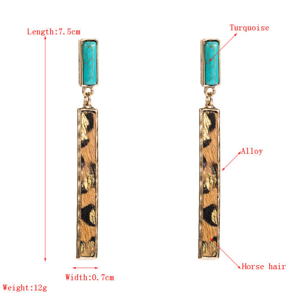 Wholesale European and American exaggerated personality long leather earrings alloy inlaid turquoise red brown leopard print leather temperament party earrings