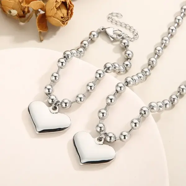 304 Stainless Steel Heart Shape PVD Coated 18K Real Gold Plated Casual Vacation Waterproof Non Tarnish Plating Bracelets Necklace