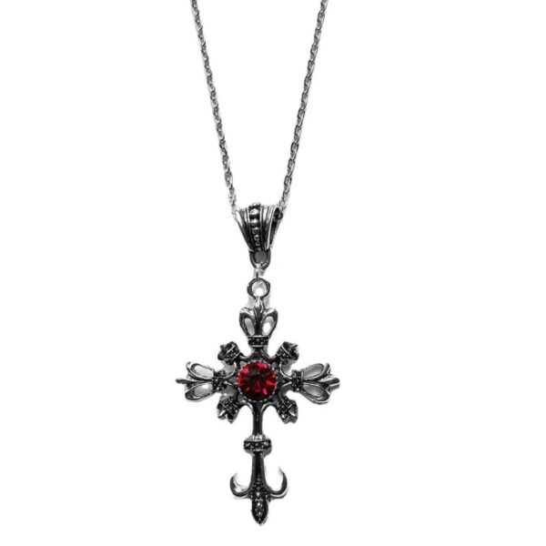 Wholesale Cross-border Hot Sale European and American Retro Ruby Cross Necklace Gothic Dark Fashion Pendant Necklace