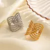 Wholesale Ion Plating (IP) 18K Gold Plated Lines 304 Stainless Steel Artistic Waterproof Non Tarnish Open Rings
