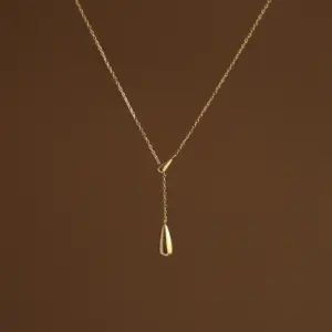 18K Real Gold Plated 304 Stainless Steel PVD Coated Water Droplets Waterproof Non Tarnish Plating Cable Chain Pendant Necklace