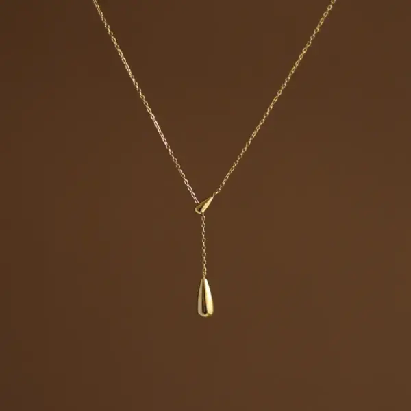18K Real Gold Plated 304 Stainless Steel PVD Coated Water Droplets Waterproof Non Tarnish Plating Cable Chain Pendant Necklace