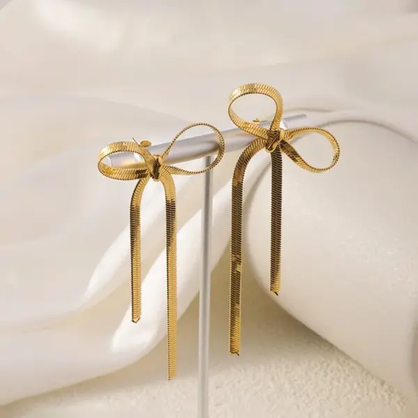 Wholesale 304 Stainless Steel Bow Knot Electroplating Golden Plated Elegant Sweet Waterproof Non Tarnish Gold Silver Ear Studs