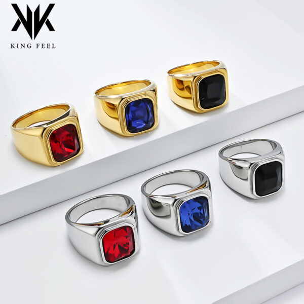 Wholesale European and American Light Luxury Stainless Steel Jewel Ring Men's Simple Fashion Titanium Steel Plated 18K Gold Personalized Hand Jewelry