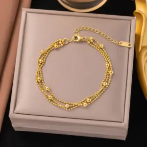 Ae2129 Three-Layer Bead Bracelet / Gold