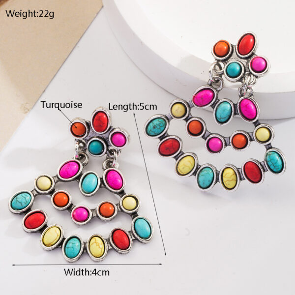Wholesale Cross-border explosions independent station exaggerated turquoise earrings retro fashion new geometric multi-layer long earrings