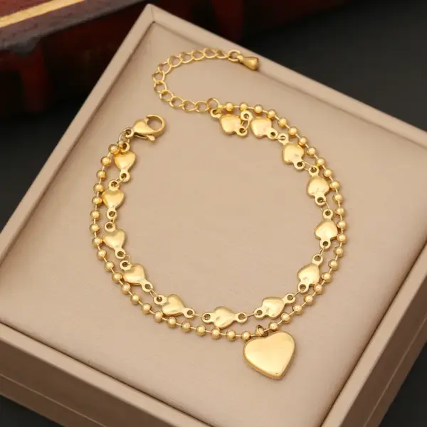 Wholesale Fashion Heart Shape Stainless Steel Pearl Plating Inlay Zircon Bracelets Earrings Necklace