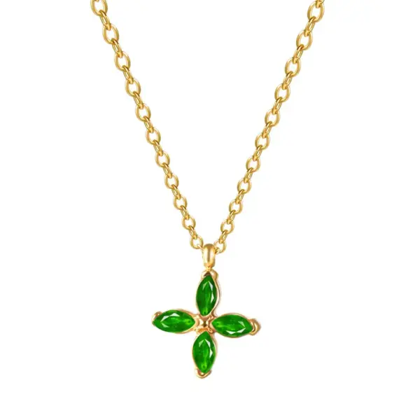Wholesale PVD Coated 14K Gold Real Gold Plated Four Leaf Clover 304 Stainless Steel Fashion Simple Style Waterproof Non Tarnish 304 Stainless Steel Necklace