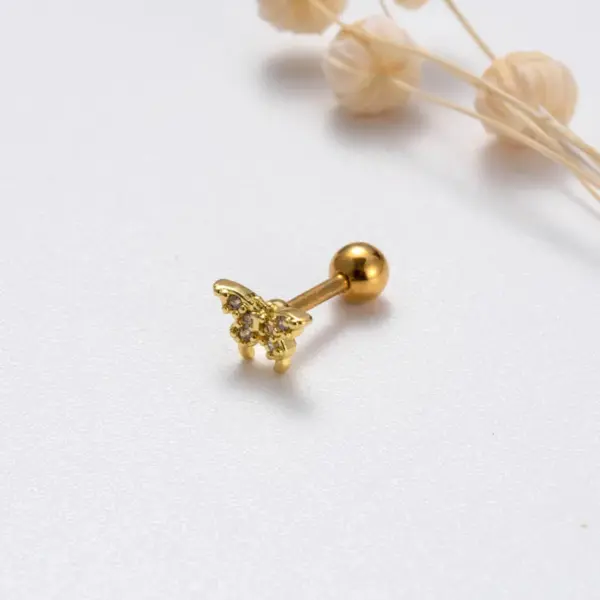 Wholesale 1 Piece Sweet Simple Style Geometric Wings Butterfly Plating Inlay Copper Zircon Cartilage Earrings