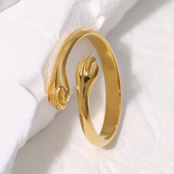 Wholesale PVD Coated Real Gold Plated 18K Gold Solid Color 304 Stainless Steel Simple Style Waterproof Non Tarnish Open Rings