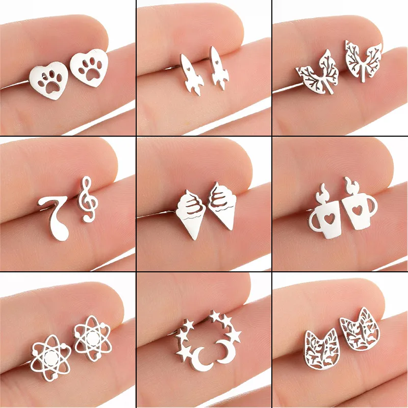 Wholesale PVD Coated 18K Gold Real Gold Plated Geometric 304 Stainless Steel Fashion Waterproof Non Tarnish Ear Studs