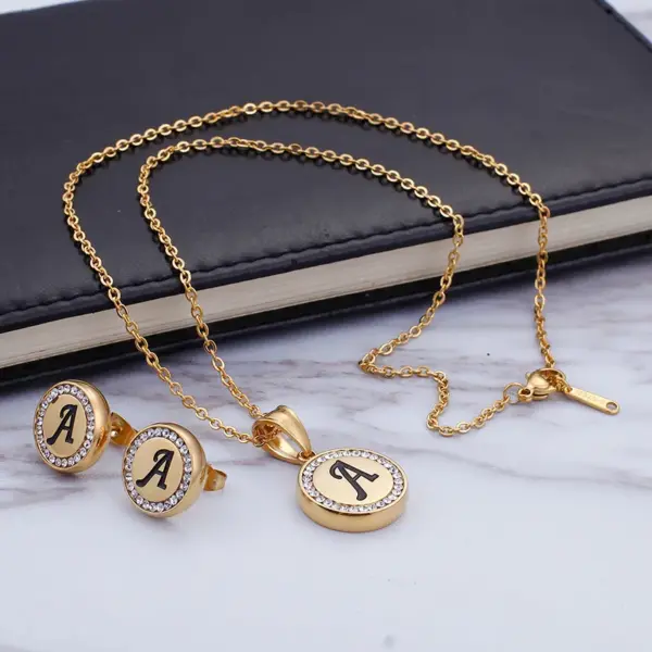 Wholesale PVD Coated 18K Gold Plated Letter Stainless Steel Sweet Waterproof Non Tarnish Earrings Necklace