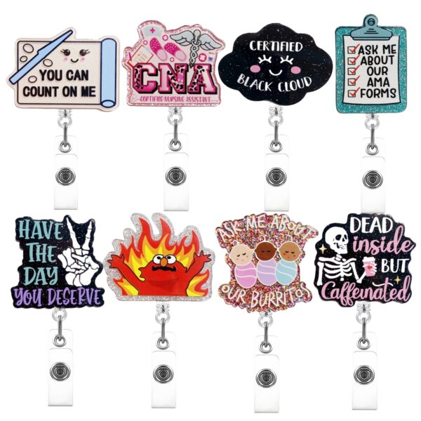 Wholesale Acrylic Glitter Funny Hospital Staff Retractable Rotating Badge Reel Doctor Nurse ID Buckle Easy Pull Buckle