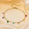 oly-d8e1b6b1c8effcc9613daab5fc0591a7 Wholesale Jewelry Simple Style Geometric Stainless Steel Zircon Gold Plated Plating Inlay Anklet