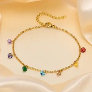 oly-d8e1b6b1c8effcc9613daab5fc0591a7 Wholesale Jewelry Simple Style Geometric Stainless Steel Zircon Gold Plated Plating Inlay Anklet