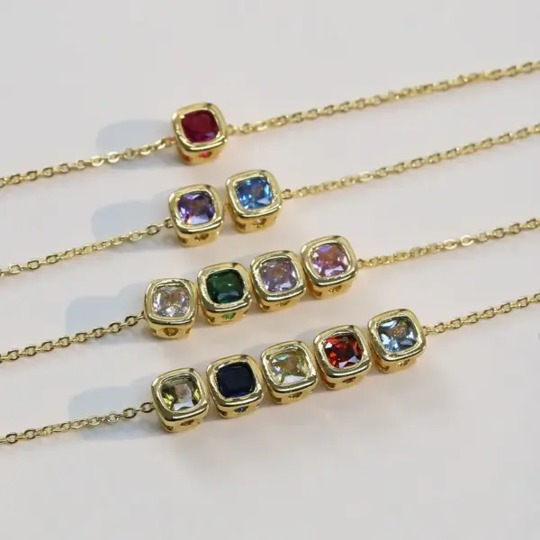 Wholesale Export Colorful Geometric Square December Birthstone Birthday Stone Birthstone DIY Zircon Small Pendant Necklace