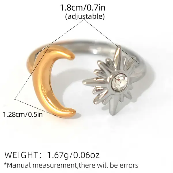 Wholesale Ion Plating (IP) Real Gold Plated 18K Gold Star Moon 304 Stainless Steel IG Style Casual Simple Style Waterproof Non Tarnish Open Rings