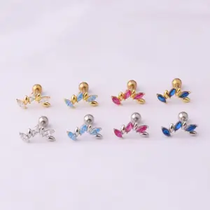 316L Stainless Steel Copper Zircon Ear Cartilage Rings & Studs Geometric Waterproof Non Tarnish Surgical Steel