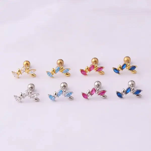 316L Stainless Steel Copper Zircon Ear Cartilage Rings & Studs Geometric Waterproof Non Tarnish Surgical Steel