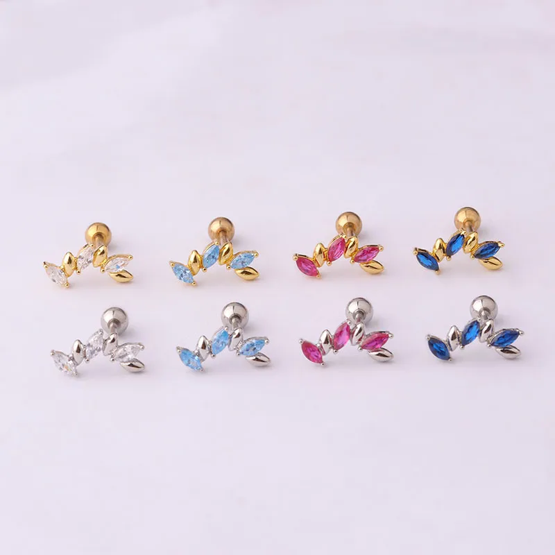 Wholesale 316L Stainless Steel Copper Zircon Ear Cartilage Rings & Studs Geometric Waterproof Non Tarnish Surgical Steel