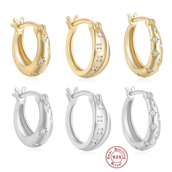 Wholesale 1 Piece 925 Sterling Silver Zircon Geometric Hoop Earrings