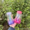 Wholesale 16oz Sublimation High Borosilicate Jelly Color Gradient Mason Glass Cup Portable Color PP Cover Glass Slipper Cup