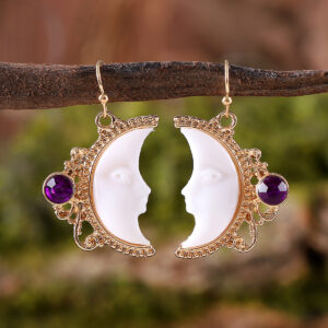 Wholesale Bohemian Moon Goddess Face Inlaid Gemstone Earrings
