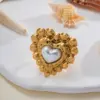Wholesale Jewelry Elegant Cute Romantic Irregular Heart Shape Flower 304 Stainless Steel Imitation Pearl 18K Gold Plated Plating Inlay Open Rings