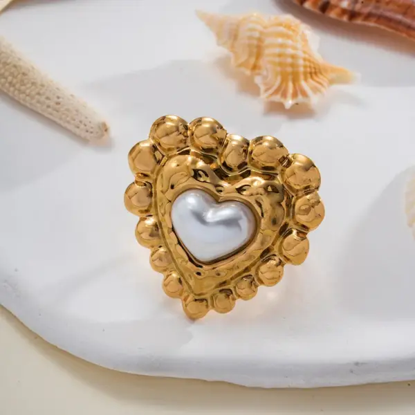 Wholesale Jewelry Elegant Cute Romantic Irregular Heart Shape Flower 304 Stainless Steel Imitation Pearl 18K Gold Plated Plating Inlay Open Rings