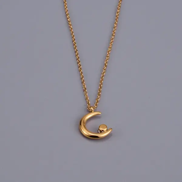 Wholesale 304 Stainless Steel Moon PVD Coated Artificial Rhinestones 18K Gold Plated IG Style Simple Style Waterproof Non Tarnish Plating Inlay Cable Chain Necklace