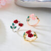 Wholesale Cross-border New Hot Sale Alloy Drop Oil Rose Flower Opening Bracelet Ring suit Fashion Temperament High-end Ladies