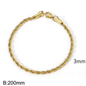 Gold (Width 3mm) / Bracelet 8 Inches (Length 20cm)