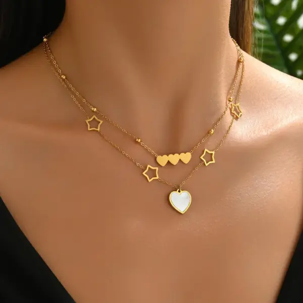 Wholesale 304 Stainless Steel Animal PVD Coated 18K Real Gold Plated Casual Simple Style Waterproof Non Tarnish Cable Chain Double Layer Necklaces